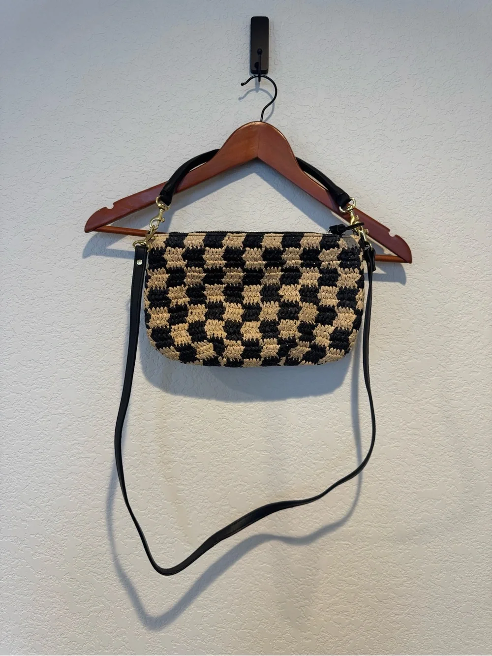 Clare V Petit Moyen Black & Natural Checker Raffia - Picture 4 of 7